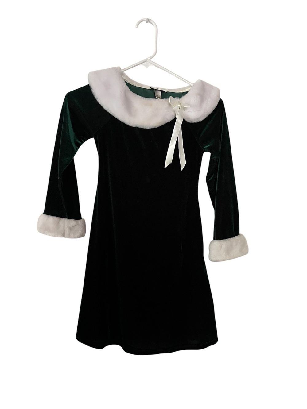 iZ Byer California Girls Sz8 Green Velvet Holiday Dress, White Faux Fur Trim